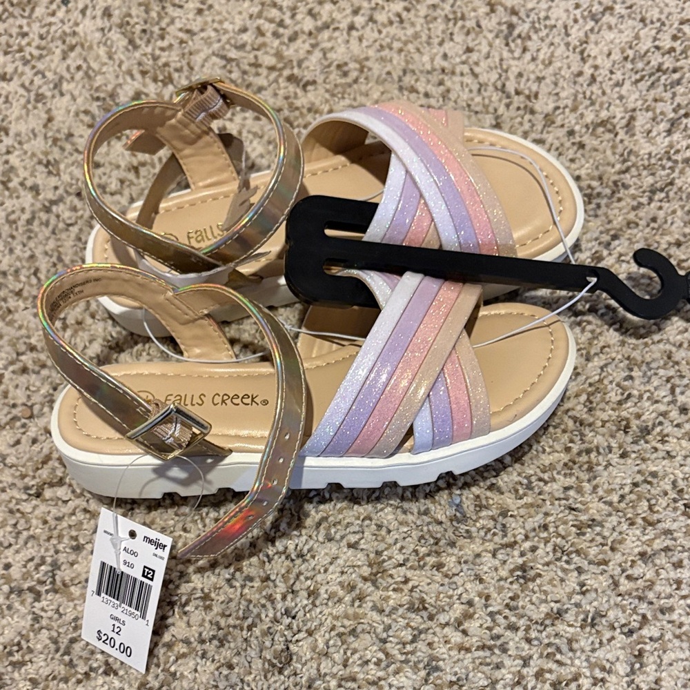 Sparkly, Pastel Kids' Strappy Sandals in Pink and Gold - NWT sz 12